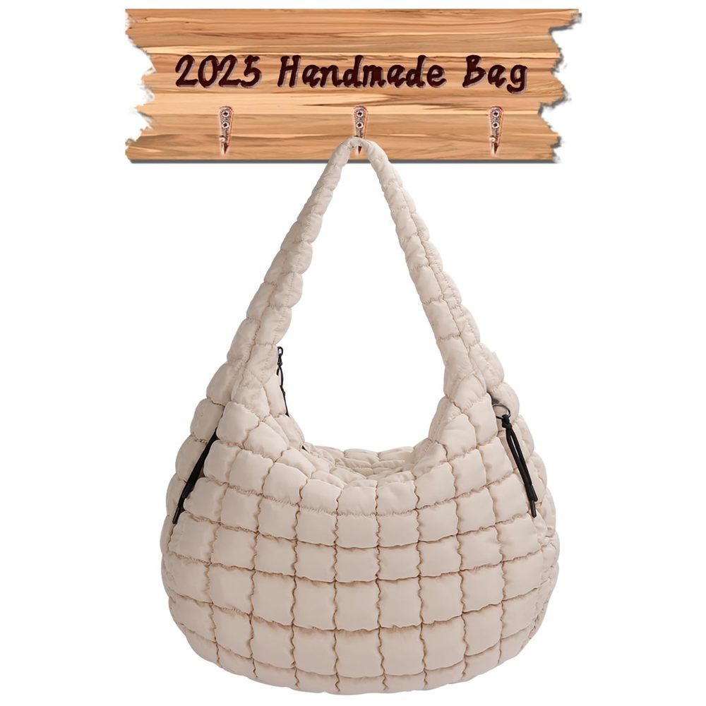 Quilted Puffy Tote Bag Large-Capacity Nylon Puffer Crossbody <3
